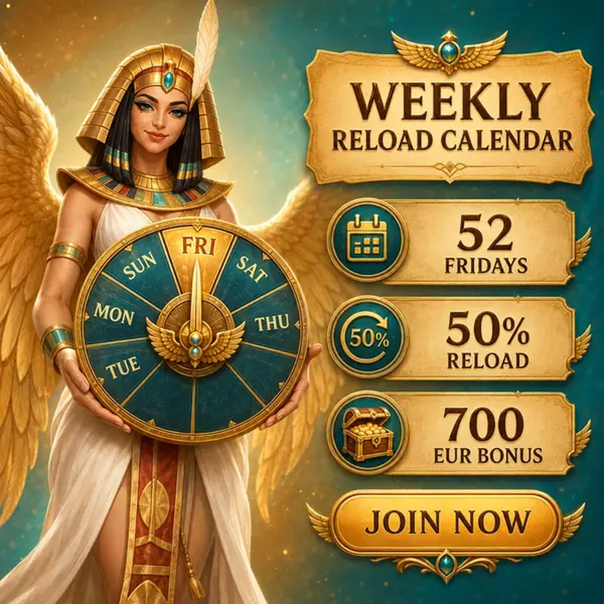 Queen of Feasts presenteert wekelijkse promocodekalender bij Amun Ra Casino