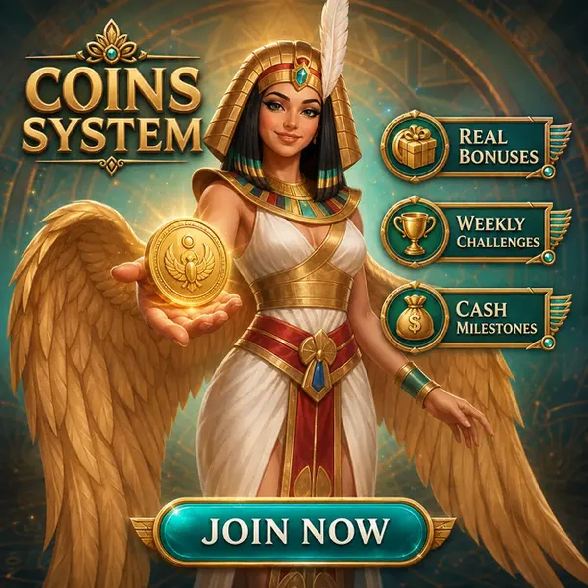 Koningin presenteert coins-systeem bij Gamification Economy and Coins System terwijl speler zich aanmeldt