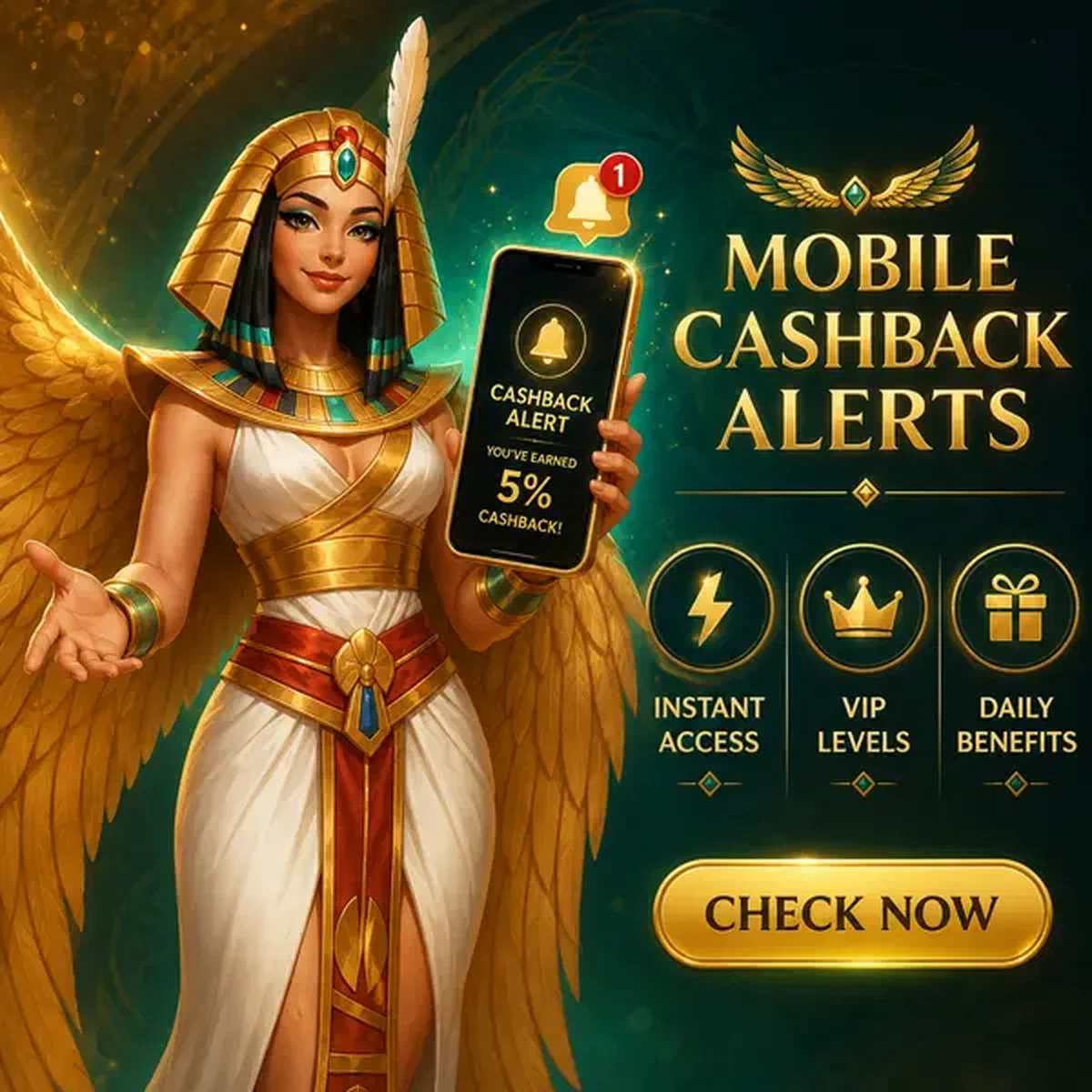 Queen of Feasts presenteert mobiele app-meldingen bij Mobile cashback and reload notifications Casino