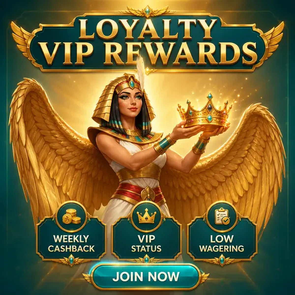 Gevleugelde Koningin presenteert loyaliteitsbeloningen met gouden kroon bij Weekly Cashback Rhythm bonuszaal